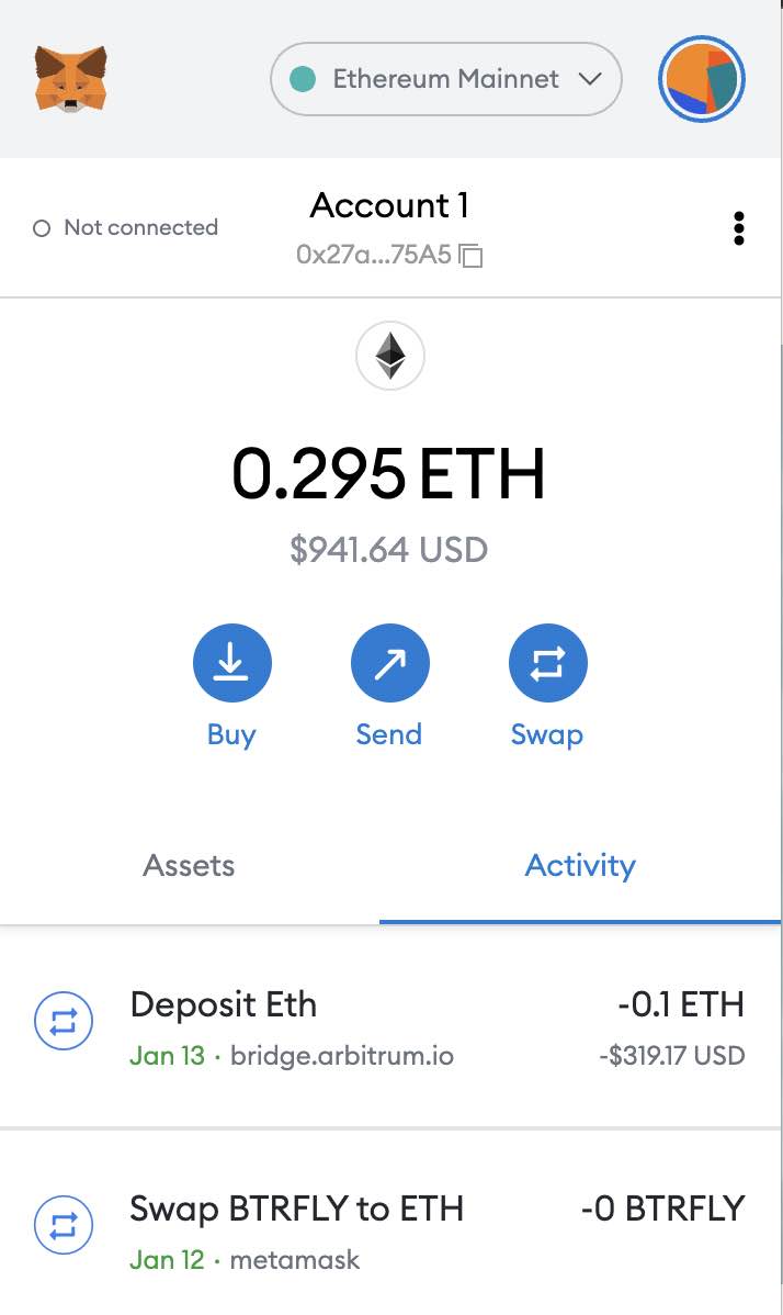 Click Swap in the Metamask Browser Plugin