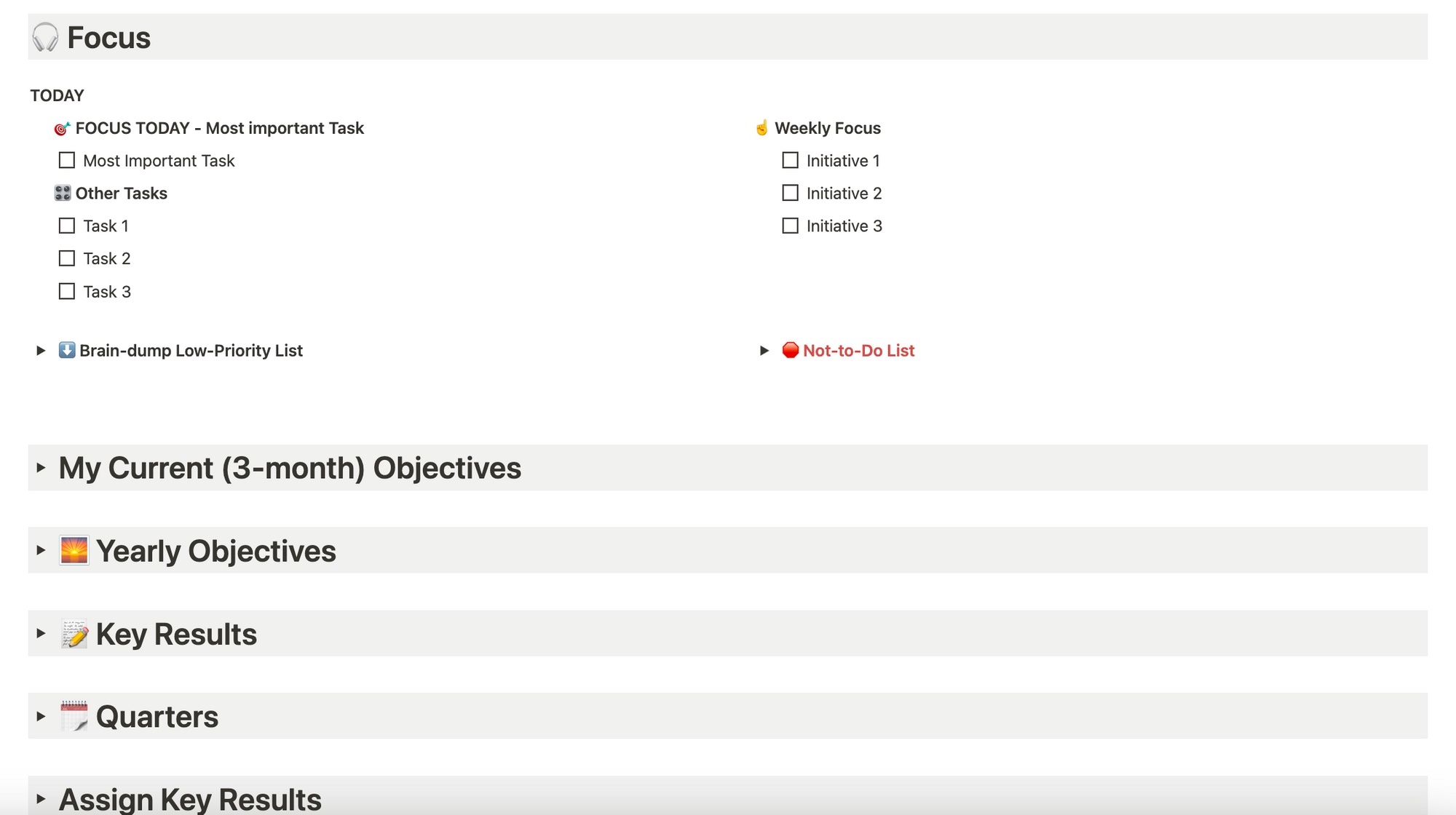 OKR Notion Template Structure