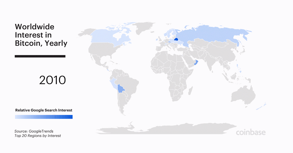 Worldwide Bitcoin Interest over time. Source: Coinbase.com